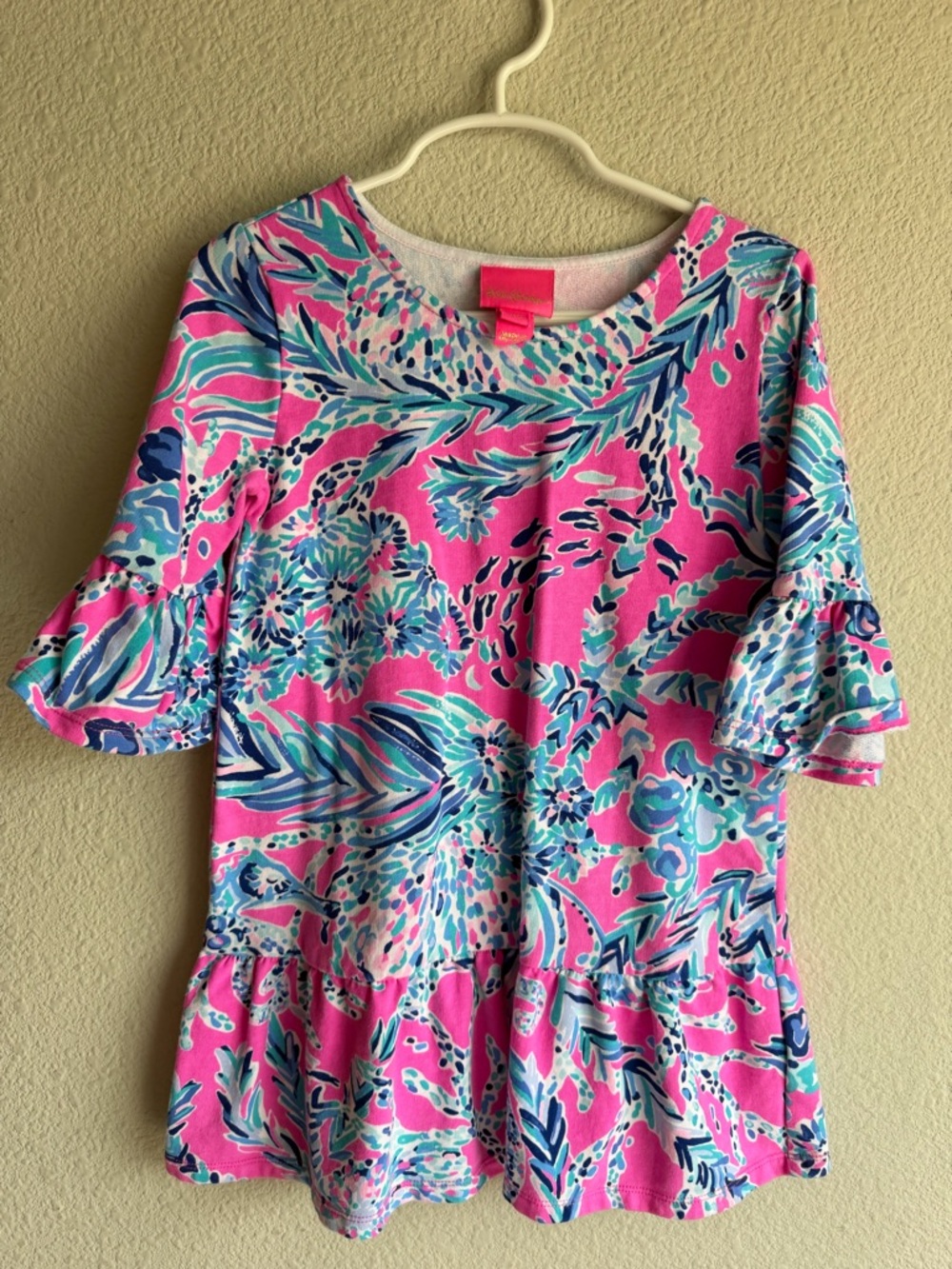 Lilly Pulitzer Girls Pink Blue Floral Peplum Top